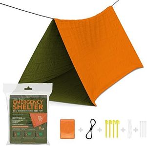 Emergency Survival Shelter Tent (Reversible Two-Sided Tent) + Paracord, Tent Spikes, Zip-Ties: 100% Waterproof, Ultralight and Extra Large