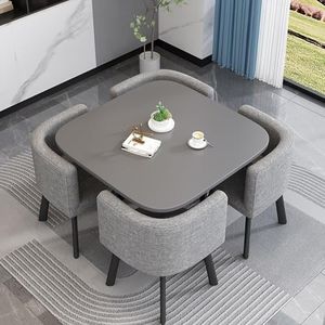WOOOFA Round Dining Table Set for 4, Faux Marble Conference Table and Chairs Set, Kitchen Table Chairs Set with Strong Metal Frame, Space-Saving, Office Table and Chair Set for Home and Apartment