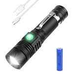 flintronic LED Torch Rechargeable, Mini Clip Torch with 1x18650 Batteries, CREE-T6 Super Bright 1200 Lumens, Lightweight Waterproof 4 Modes, Zoomable Flashlights for Outdoor Camping Hiking Emergency