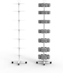 YEOOE Retail Display Racks 7 Tier Spinning Display Stand, Movable Shop Spinner Rack with Hooks, Retail Display Stand for Jewelry Keyring Hats Socks Toys (White)
