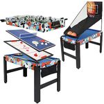 Sunnydaze 45-Inch 5-in-1 Multi-Game Table - Billiards, Push Hockey, Foosball, Ping Pong, and Basketball - Multi-Color