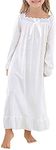 Verve Jelly Girls Nightgowns Princess Sleepwear Cute Cotton Sleep Shirts for 10-12 Years White