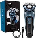 Sejoy Men's Electric Shaver Razor for Men Face, Beard Trimmer, Portable Electric Rotary Shaver, 2 in 1 3 Head 4D Cordless Type C Rechargeable, with Pop-Up Trimmer, Washable, Use for Home Travel, Blue