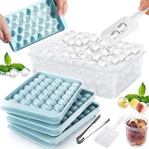 FAMKEEP bandeja de cubitos de hielo，6 Piezas Cubiteras para Hielo con Tapa，Molde Redondo para Hacer Bolas de Hielo para Congelador，Whisky, Cócteles, Té Café，Cola Congelado