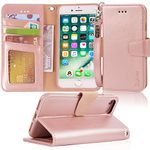 Arae Case for iPhone 7 / iPhone 8, Premium PU Leather Wallet case [Wrist Strap] Flip Folio [Kickstand Feature] with ID&Credit Card Pockets for iPhone 6s / 6 4.7 inch (Rosegold)