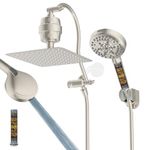 Hibbent All Metal 10'' Filtered Rainfall Shower Head Combo, High Pressure Handheld Shower Head with 12'' Adjustable Curved Extension Arm, 20 Stage Shower Filter, 10-spray, 71'' Hose, Brushed Nickel