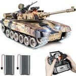 Supdex RC Tank, 1:18 Aluminium Alloy Tracks Remote Control Model Tank Toys, 2.4Ghz RUS T-90 Army Tank with Smoke, Light &Sound, RC Military Vehicle That Shoots BBS and Water Bullets for Adult and Kid