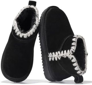 Project Cloud Genuine Leather Girls Boots - Winter Boots & Fall Shoes - Memory Foam Mini Fall Boots, Girl's Fashion Fur Boots - Non-Slip Girls Ankle Boots - Kids Boots for Girls (Karol, BLK, 1)