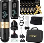 Ambition Vibe Complete Tattoo Kit - Professional Rotary Tattoo Machine Pen Brushless Motor with Extra 2400mAh Battery 100pcs Mixed Size Glory Tattoo Cartridge Needles for Tattoo Artist