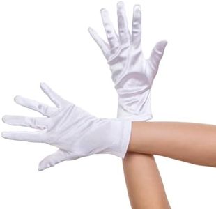 ALVOGIMOR Womens Short Opera Satin Gloves 1920s Flapper Elbow Length Gloves, Retro Ball Nylon Satin Gloves (White, 9 inch)