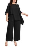 Hanna Nikole Fall Mother of The Bride Pant Suit 2Pcs Wedding Formal Outfit Set Evening Gown for Women Black 20 Plus