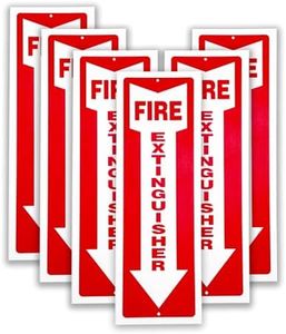 Fire Extinguisher Sign - 6 Pack 4x12 Inch - 23 Mil Plastic - Fire Extinguisher Arrow Safety Signs - Durable Self Adhesive, Weatherproof and UV Protected - Ideal for Business, Home and Outdoor