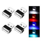 Ziciner 4 PCS USB LED Car Interior Atmosphere Lamp, Portable Mini LED Night Light, Plug-in USB Interface Trunk Ambient Lighting Kit, Car Accessories (White, Blue, Red, Ice Blue)