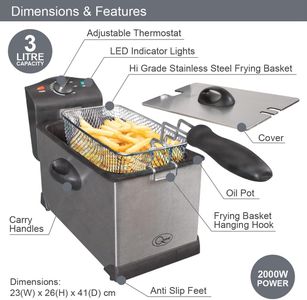 Quest 3L Deep Fat Fryer – Stainless Steel Electric Chip Pan