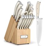 Kuisine Chef Knife Set, German High Carbon Stainless Steel Ultra Sharp Blade Ergonomic Handle, Kitchen Knife Block Set with Built-in Sharpener, Elegant Gift for Holiday(Ivory Pro,15PCS)