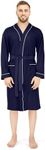 NY Threads Mens Knit Robe Lightweight Summer Cotton Blend Bathrobe, Navy, Large