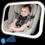 Smart Baby Car Mirror with Lights, Voice Control Safety Car Seat Mirror for Baby Rear Facing Infant with Wide Crystal Clear View, Shatterproof, Fully Assembled, Crash Tested and Certified