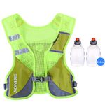 AONIJIE Men Women Light Running Vest Pack Reflective Breathable Hydration Backpack Hiking Camping Marathon Cycling Race (Green- with 2 pcs 250ml Bottles)