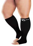 Zeta Wear Plus Size Support Open Toe Socks - Wide Calf Compression, Great for Travel & Flights, Women Love Its Amazing Fit, Cotton-Rich Comfort & Soothing Relief, 1 Pair, 3XL, Black