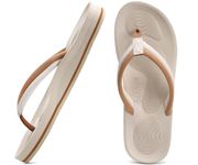 COFACE Flip Flops For Women with Arch Support Comfortable Yoga Mat Thong-Sandals Lightweight Orthopedic Womens Flip-Flop Slip On Summer Beach Sandals Outdoor Size 8 white