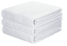 VeraSong Waffle Weave Kitchen Towels Thick Microfiber Dish Drying Towels Absorbent Tea Towels Hand Towel Lint Free 16Inch x 24Inch 3 Pack White