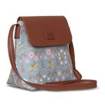 ZOUK Jaipur Fresco floral Printed Women's Hand Crafted Blue Flap Sling Bag