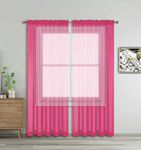 WPM Hot Pink Sheer Curtains 58" Wide x 84" Long 2 Panels Livingroom Window Treatment Rod Pocket Sheer Voile for Bedroom, Kitchen, Living Children Room Fully Stitched and Hemmed