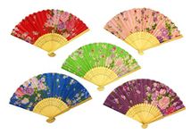 FANS 2 X 20.5CM CHINESE STYLE BAMBOO FRAME FABRIC HAND