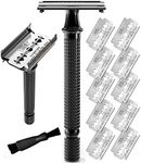 Viking Revolution Long Handle Double Edge Safety Razor Men - Butterfly Open Razor with 10 Japanese Stainless Steel Double Edge Safety Razor Blades - Close, Clean Shaving Razor for Men - Mens razor