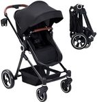GarveeLife Convertible Baby Stroller, High Landscape Infant Stroller, Bassinet Mode Pram Stroller, Pushchair Adjustable, Foldable Aluminum Alloy Anti-Shock Stroller for Newborn (Black)
