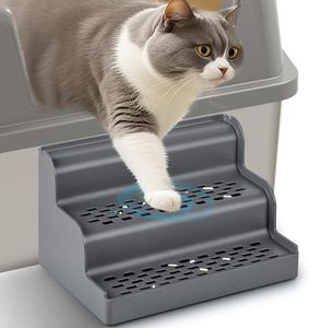 Aothey Litter Box Step, 9.8"x6.9"x5.9" Litter Box Ramp/Catcher with Dual Step Design, Anti-Tracking, Easy to Clean Cat Ramp for Older Cats and Small Cats (Dark Gray)