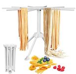 MEQUER Pasta Drying Rack Collapsible - Household Noodle Dryer Rack Hanging for Home Use - Noodle Stander Spaghetti Stander with 4 Legs and 10 Arm Handles - Quick Set-Up and Easy Storage (White)