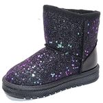 Elcssuy Girls Glitter Snow Boots Toddler Sparkly Ankle Boots Little Girls Winter Boots size 12 black