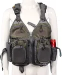 JKSPORTS Fly Fishing Vest Fishing Safety Life Jacket for Swimming Sailing Boating Kayak Floating Multifunction Breathable Backpack for Men and Women Kayak Vest Swim Vest (Green and Gray,with Foam)