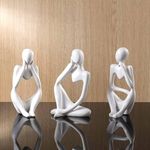 FARAMIR STORE Thinker Statues Set of 3 - White Stone Abstract Figurines Home Decor Modern Style for Office, Living Room, Bookshelf, Table Artistic Resin Decorative Statues For Shelves