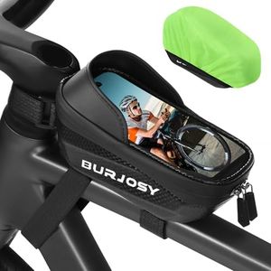 Burjosy Waterproof Bike Phone Holder Bag, Bike Handlebar Bag with TPU Touch-Screen & Sun-Visor, Bike Frame Bag Compatible Phone Under 6.5", Bike Accessories with Rain Cover