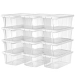 SONGMICS Set of 12 Shoe boxes Storage boxes for shoes Shoe storage box Transparent With plastic lid for shoes up to size 41 LSP12WT