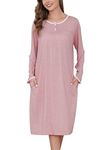 Sopesil Women's Nightdress Long Sleeve Nighties for women V Neck Soft Button Down Classic Ladies Nightgowns Sleepwear Ladies Nightwear, Pink, XXL