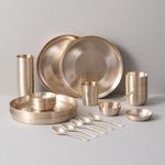 Veda Essentials. 36-Piece Kansa Dinner Set | Matte Finish | 6 Plate (10.5" Thali), 12 Bowls, 6 Glass, 6 Sweet Dish Plate, 6 Spoon | Authentic Indian Dining Collection - Bronze Dinner Set (कांसा)