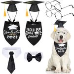 Saintrygo 8 Pcs 2024 Pet Dog Graduation Cap with Yellow Tassel Adjustable Pets Dog Bow Tie Necktie Dog Graduation Bandana Pet Cosplay Glasses Set for Small Medium Large Dog Cat Party Costume Accessory