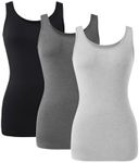 DAVID ARCHY Tank Tops for Women Bamboo Rayon Women's Camisoles Undershirts 3 Pack (S, Black/Heather Light Gray/Heather Dark Gray)