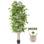 Warmplants 8ft Artificial Ficus Tree, 96” Realistic Ficus Leaves Large Fake Plant with Basket, Indoor Outdoor Potted Faux Tree for Home Garden Office House Livingroom Décor