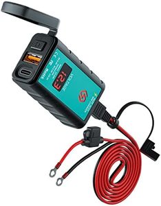 Kriogor QC3.0 Toma USB para Motocicleta y Conexión USB Tipo C con Voltímetro + Interruptor de Encendido/Apagado + Enchufes de Junta Tórica SAE de 1,4m con Fusible de 10A, Cargador de Coche Resistente