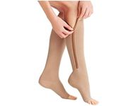 2 Pairs Compression Socks Toe Open Leg Support Stocking Knee High Socks with Zipper (Nude, S/M)