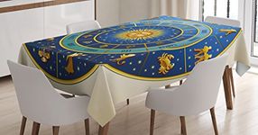 Ambesonne Astrology Tablecloth, Wheel of Astrological Signs Names and Dates with Moon Sun in Middle, Rectangular Table Cover for Dining Room Kitchen Decor, 52" X 70", Yellow Cream