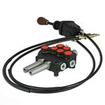 Cable Remote Control Valve Kit, Hydraulic Flow Control Valve with 2 Spool Valve 80lpm/ 21gpm and 2 Cables Remote Joystick