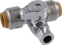 SharkBite Max 1/2 x 1/2 x 3/8 Inch Compression Tee Stop Valve, Push to Connect Brass Plumbing Fitting, PEX Pipe, Copper, CPVC, PE-RT, HDPE, UR24984A