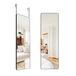 CIVENO Over The Door Mirror, 14" x 42" Full Length Mirror, Black Rectangular Door Hanging Mirror, Long Full Body Dressing Mirror with Hanging Bracket for Bedroom, Living Room, Dorm