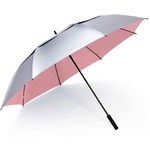 G4Free 72 Inch Huge Golf Umbrella UV Protection Auto Open Windproof Umbrella Oversized Extra Large Vented Double Canopy Umbrella for Family (Silver/Pink)