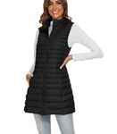 FlyGulls Long Puffer Vest for Women Winter Lightweight Down Vest Black Womens Vests Outerwear Sleeveless Jacket with Pockets